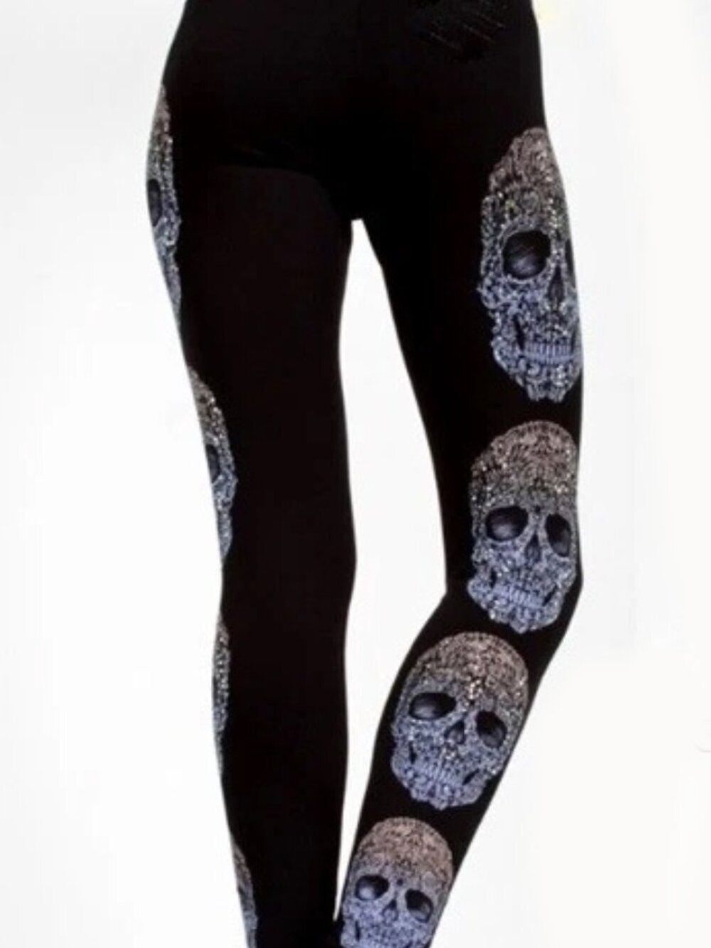 VOCAL Women's Large Crystal Black Sugar Skull Leggings